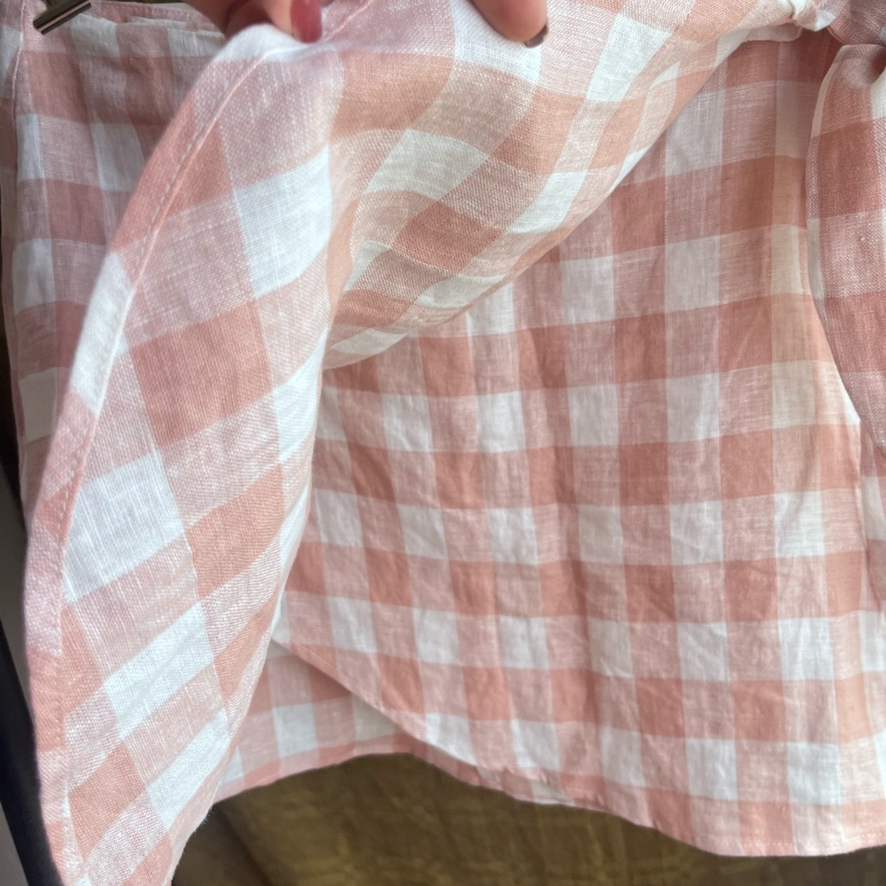 Reformation linen Pink and White Gingham Wrap Mini Skirt - Picture 3 of 5